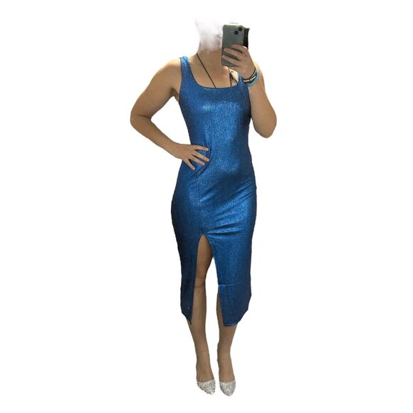 Reese Metallic Midi Dress - Blue - Picture 5 of 5